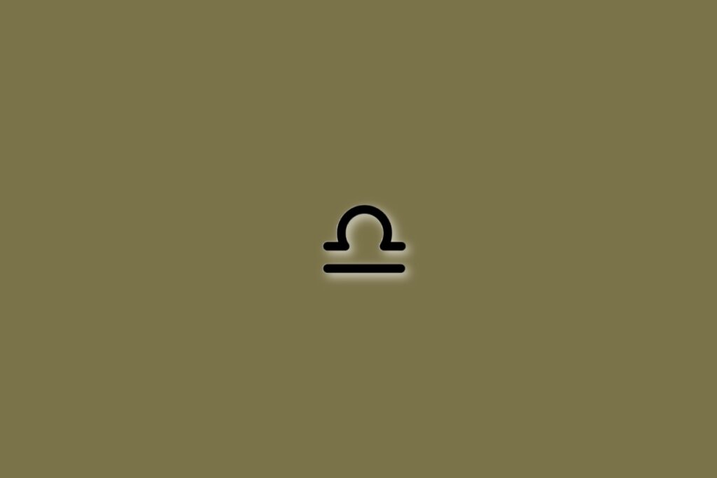 Símbolo do signo de Libra em preto sobre fundo verde-oliva