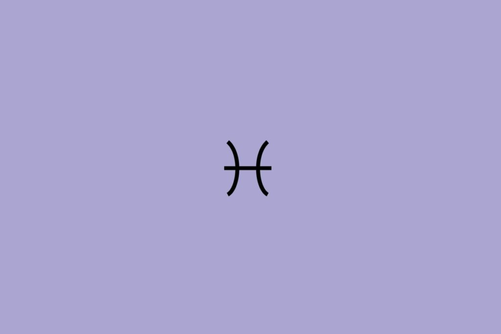 Ilustração do signo de peixes em preto em um fundo roxo