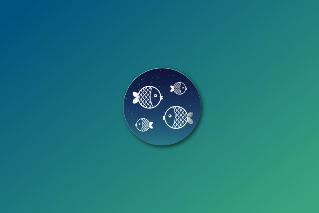 Ilustração do signo de peixes em azul em um fundo verde-jade