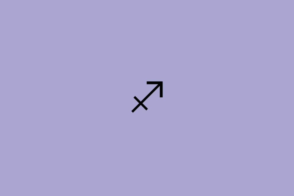Ilustração do signo de sagitário em preto em um fundo roxo