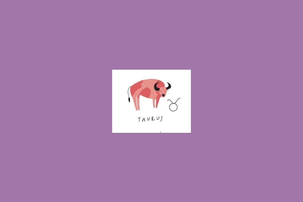 Ilustração de um touro dentro de um quadrado branco sobre um fundo roxo