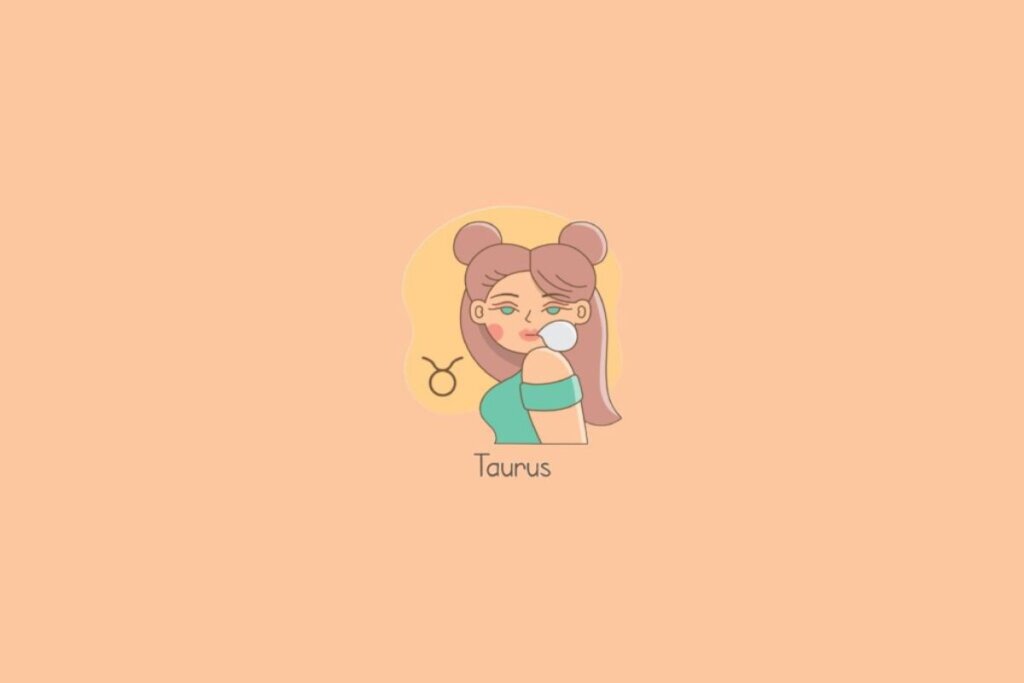 Ilustração de uma mulher ao lado do símbolo do signo de touro