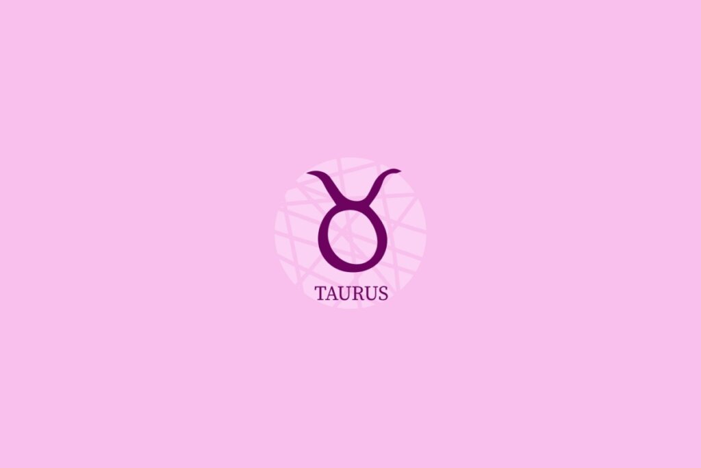 Ilustração do signo de Touro (círculo com chifre) em um fundo roxo-claro