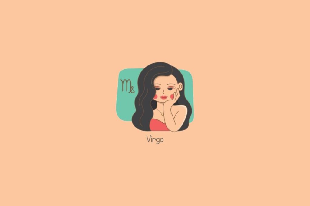Ilustração de uma mulher ao lado do símbolo do signo de virgem