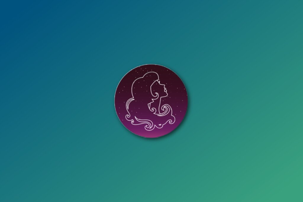 Ilustração do signo de virgem em roxo em um fundo verde-jade