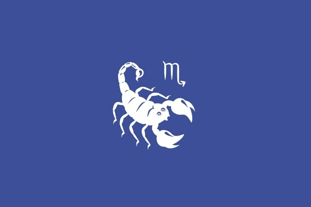 Ilustração do signo de Escorpião em um fundo azul-escuro