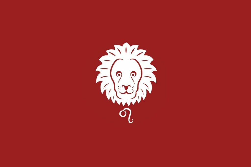 Ilustração do signo de Leão em um fundo vermelho
