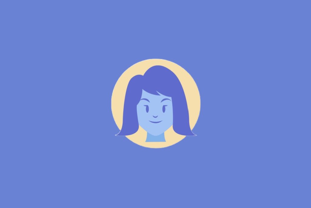 Ilustração centralizada do rosto de uma mulher em tons de azul dentro de um círculo bege, representando o signo de Virgem sobre um fundo azul-claro.
