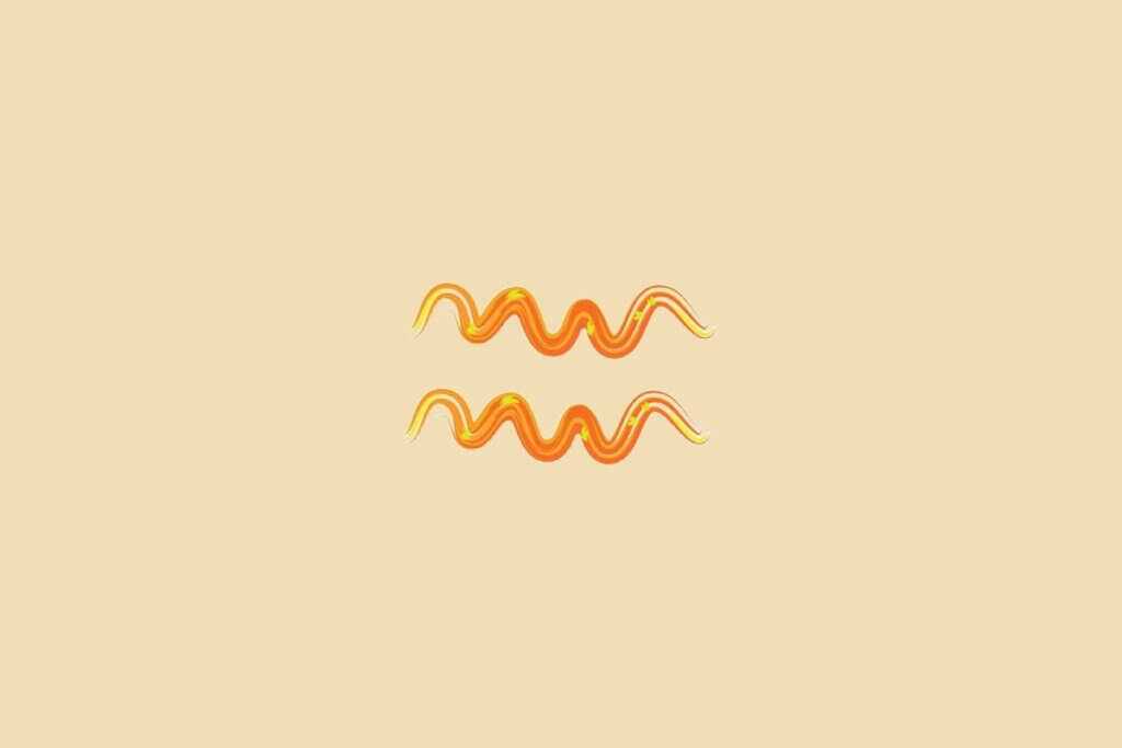 Ilustração do signo de aquário, na cor laranja-escuro, centralizado em um fundo laranja-claro