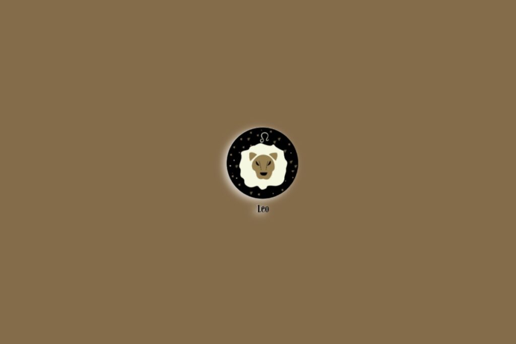 Símbolo do signo de Leão com a cabeça de um leão sobre um fundo marrom