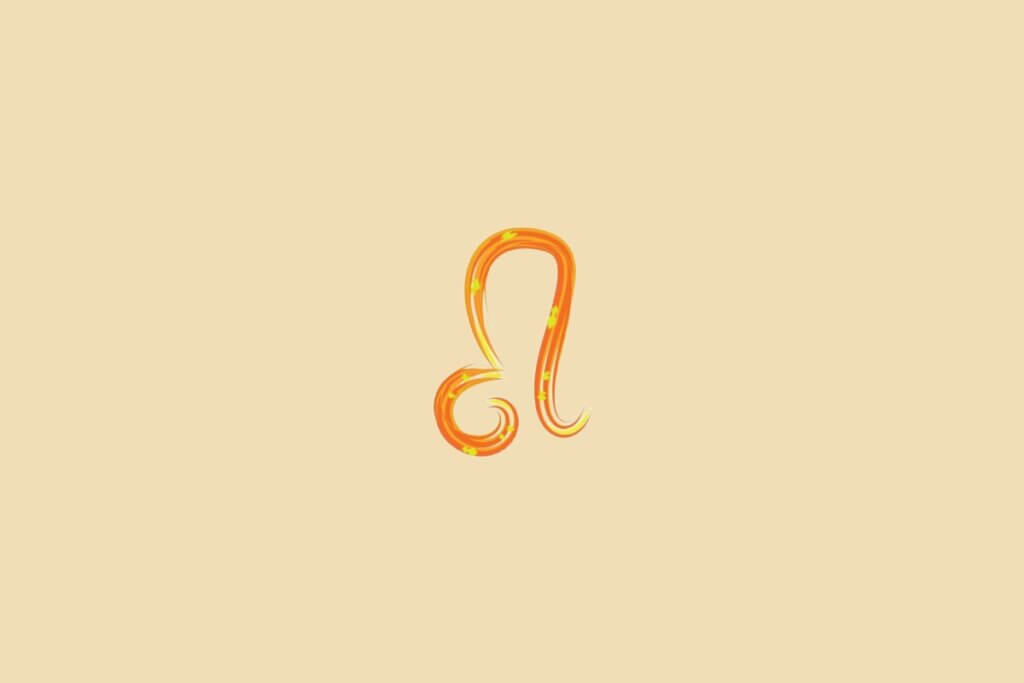Ilustração do signo de leão, na cor laranja-escuro, centralizado em um fundo laranja-claro