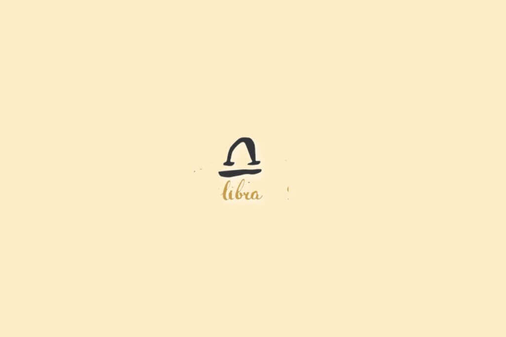 Ilustração do signo de libra, centralizado em um fundo bege-claro, com o nome do signo embaixo