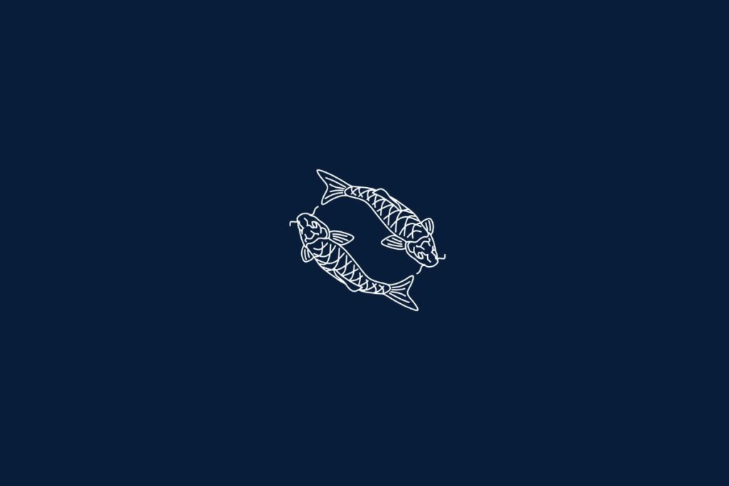 Ilustração de dois peixes em um fundo azul-escuro