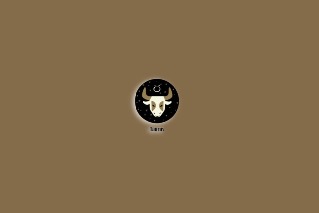 Símbolo do signo de Touro com a cabeça de um touro sobre um fundo marrom