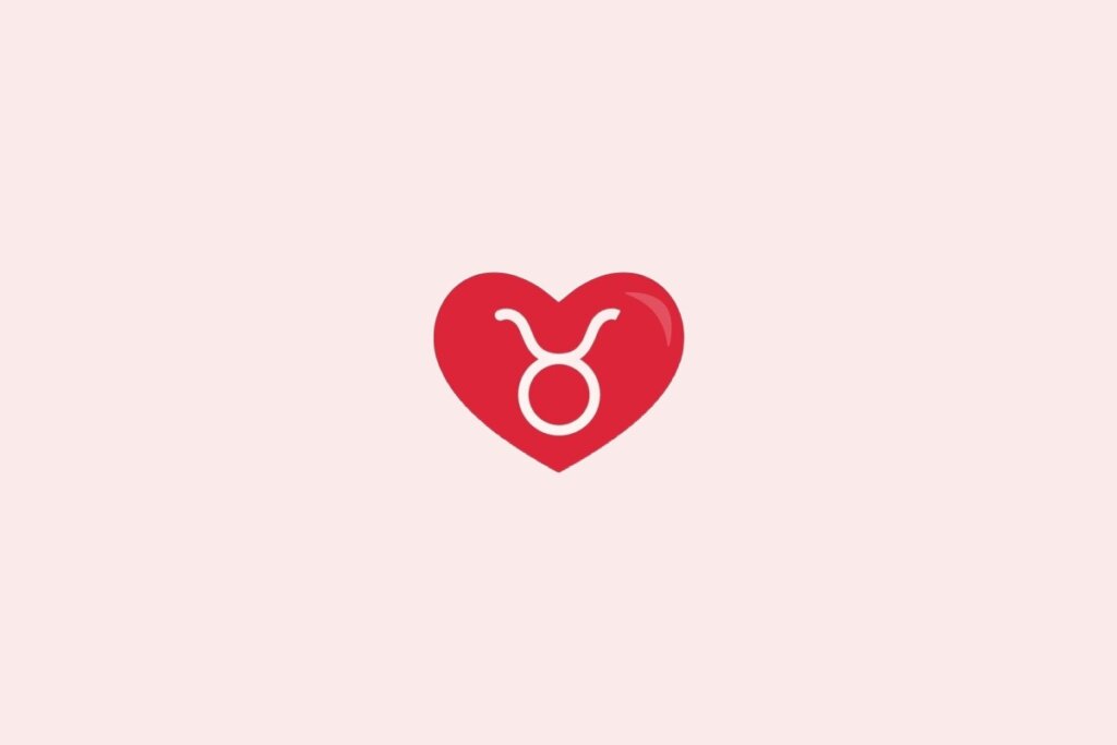 Ilustração do signo de touro em um coração vermelho sobre um fundo rosa-claro