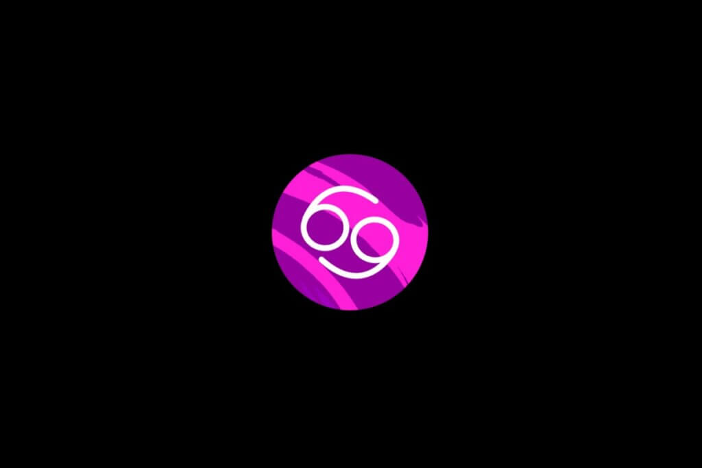 Ilustração do signo de câncer, dentro de um círculo rosa, sobre um fundo preto