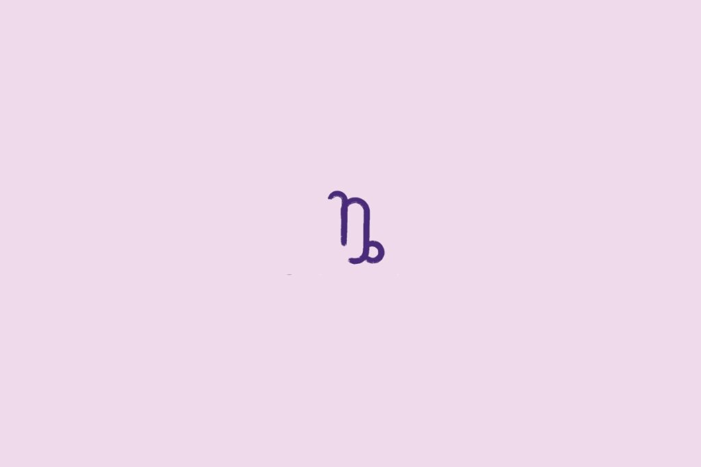 Ilustração do signo de capricórnio em roxo em um fundo roxo-claro