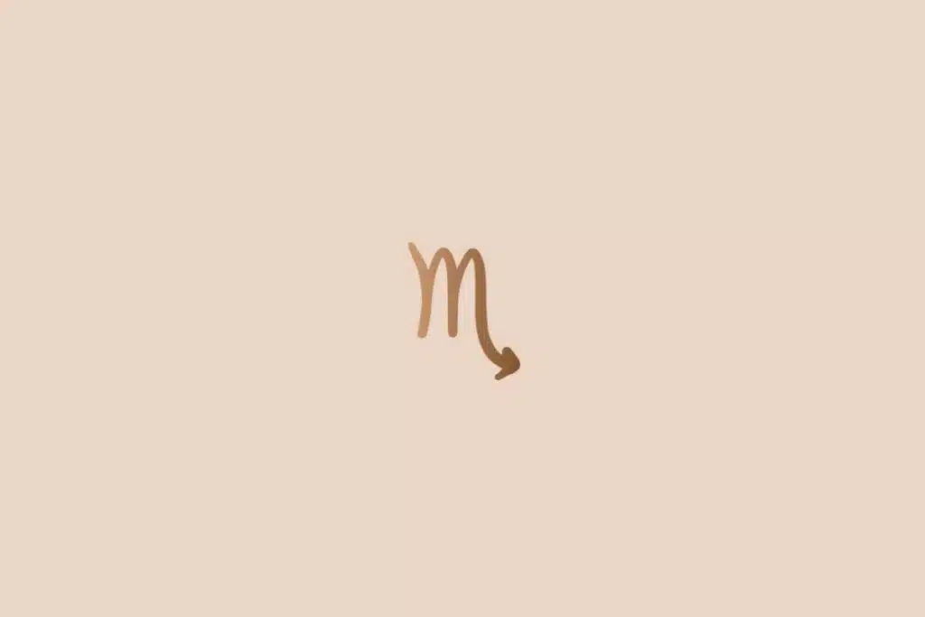 Ilustração do signo de escorpião na cor marrom em um fundo bege-claro