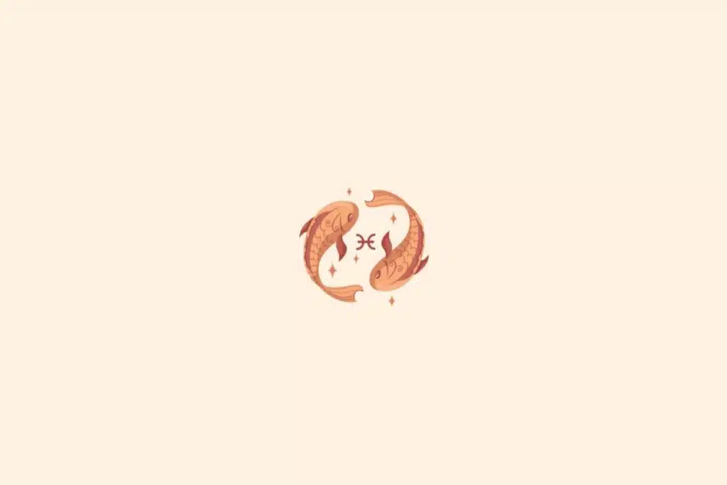 Ilustração do signo de peixes com estrelas em um fundo bege
