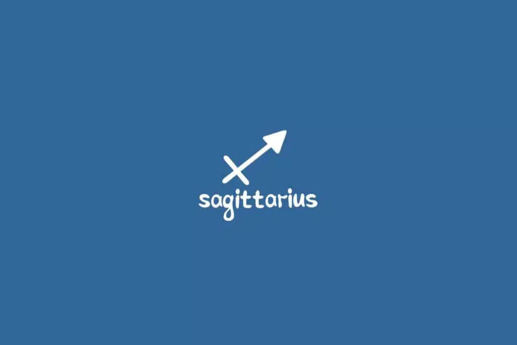 Ilustração do signo de sagitário centralizado em um fundo azul
