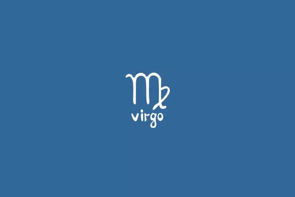 Ilustração do signo de virgem centralizado em um fundo azul