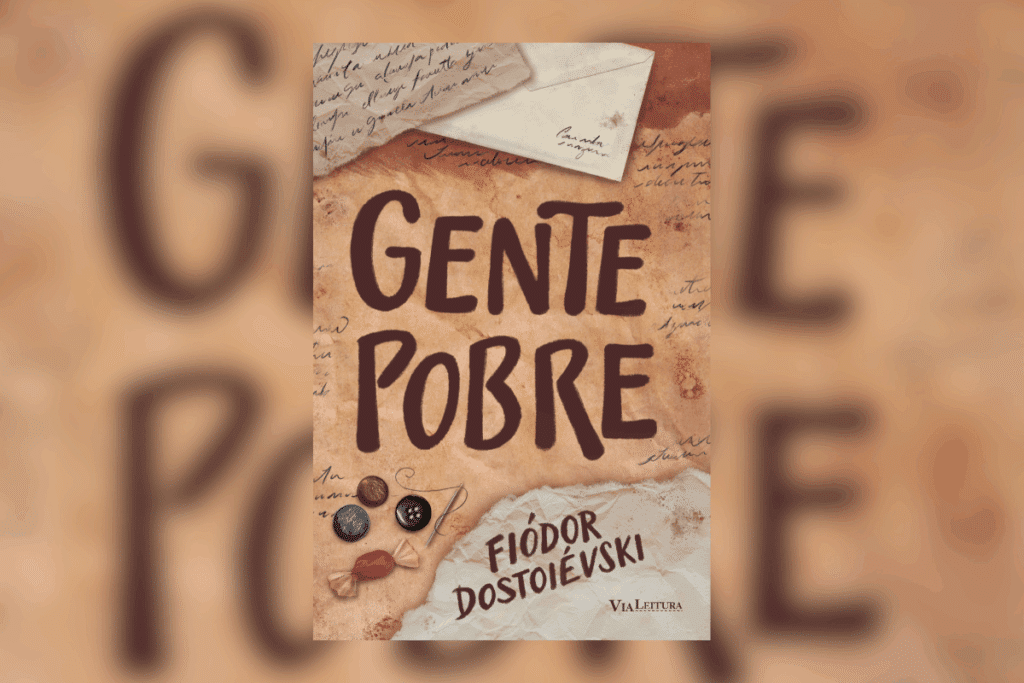 Capa de livro em marrom com título e nome do autor em marrom com papéis de carta 
