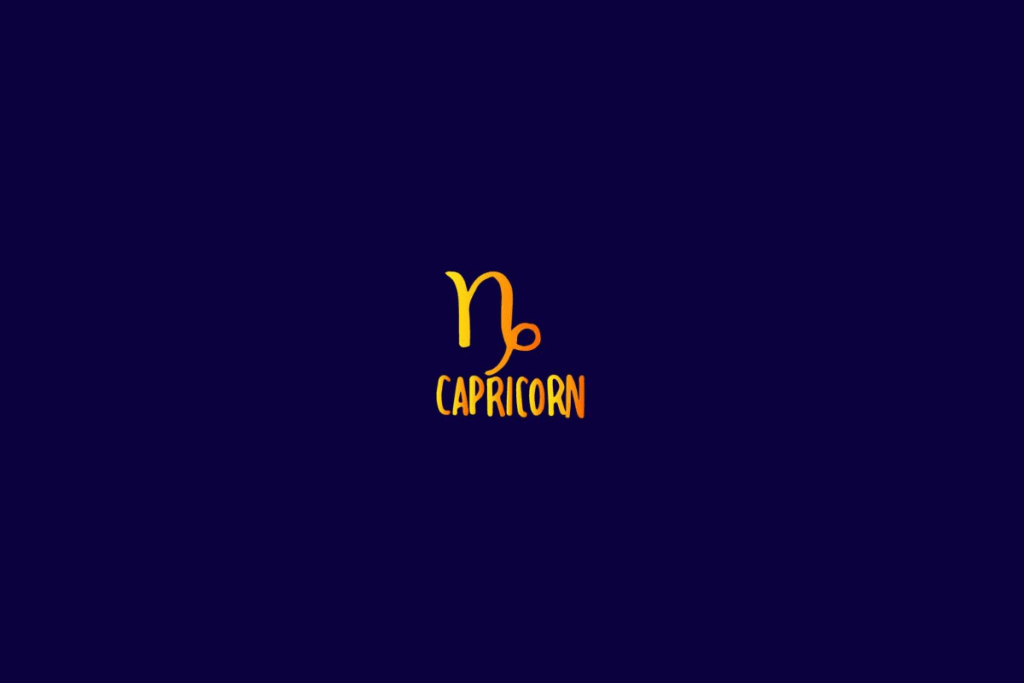 Ilustração do signo de capricórnio em amarelo e centralizado em fundo azul-escuro