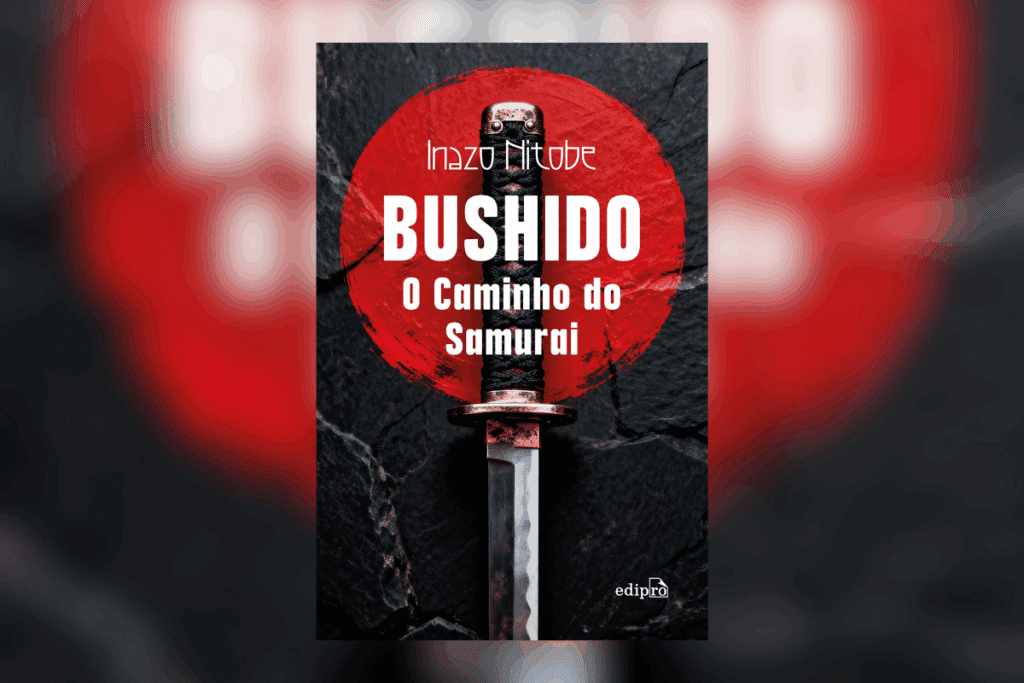 Capa do livro “Bushido — O caminho do samurai”, com uma espada japonesa sobre um círculo vermelho.