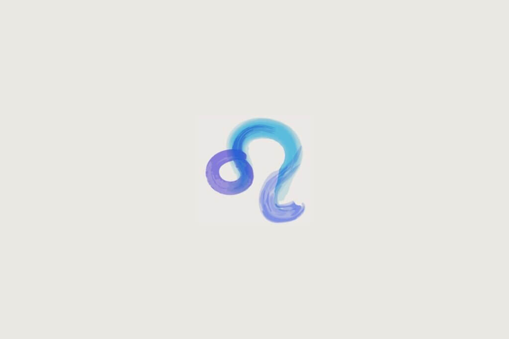 Ilustração do signo de leão em azul sobre um fundo cinza