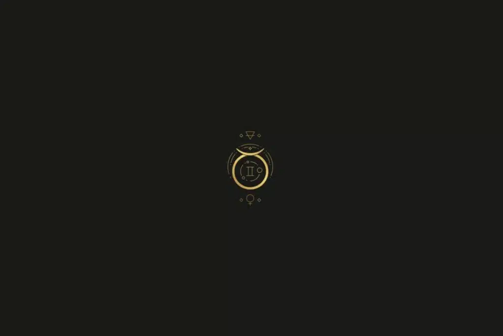 Ilustração do signo de touro na cor dourada, com estrelas, quadrados e triângulos ao redor, em um fundo preto