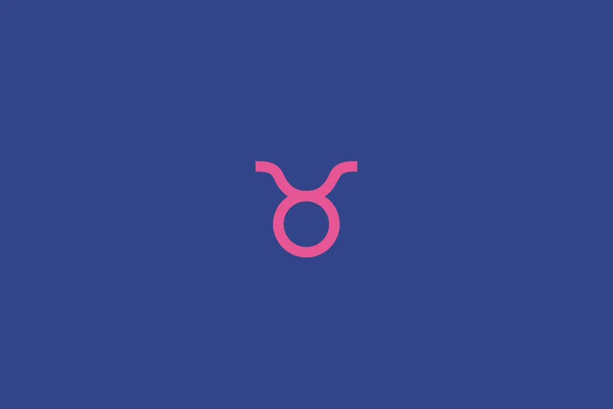 Ilustração do signo de touro na cor rosa e centralizado em fundo azul-escuro