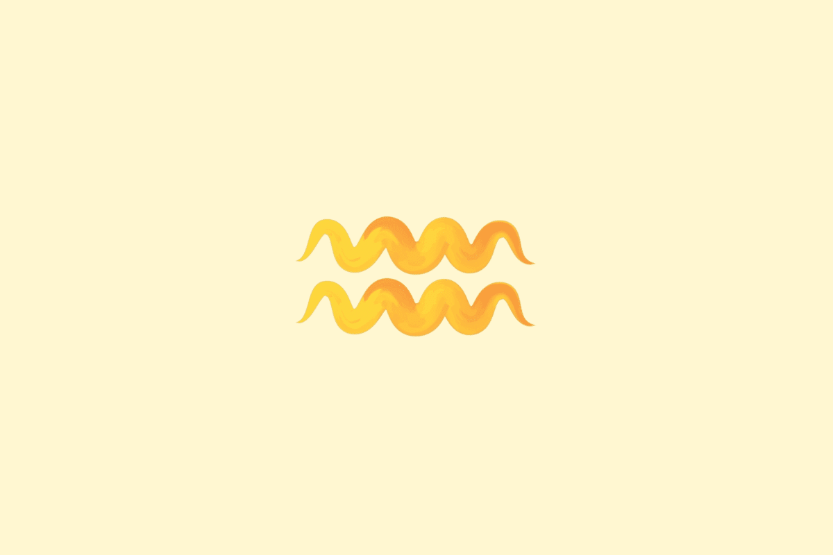 Símbolo de Aquário formado por duas linhas onduladas em tons de amarelo e laranja, centralizado na imagem. Fundo amarelo-claro.