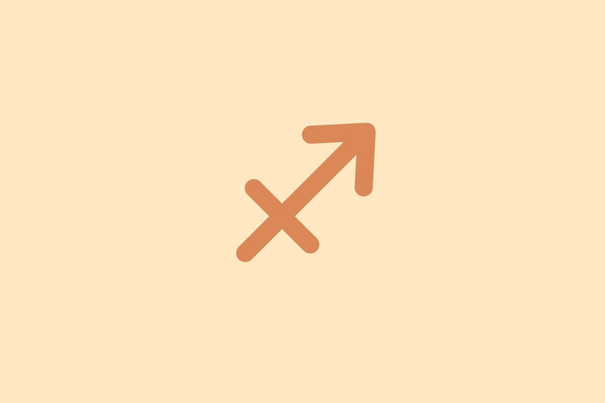 Símbolo minimalista do signo de Sagitário em tom terracota sobre fundo laranja
