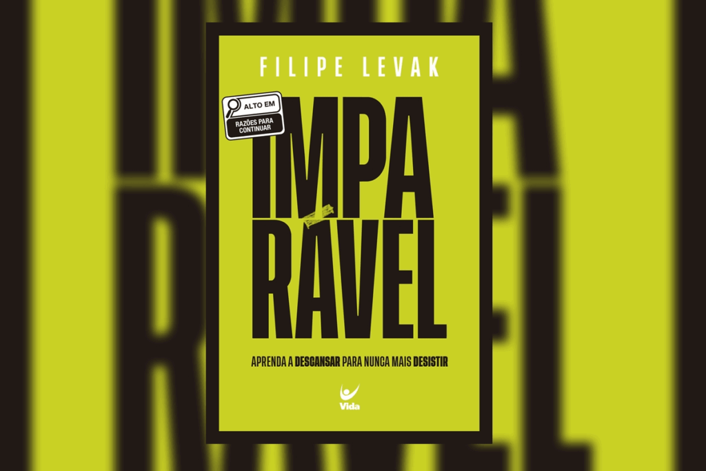 Capa do livro "Imparável", de Filipe Levak, em fundo verde-limão com o título escrito em letras pretas verticais e destacadas.